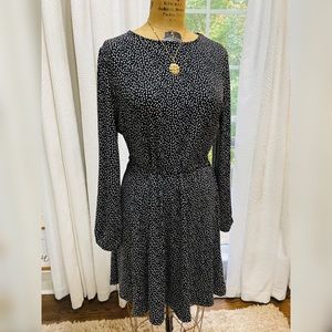 Belted Knit Fit-and-Flare Dress Black dot